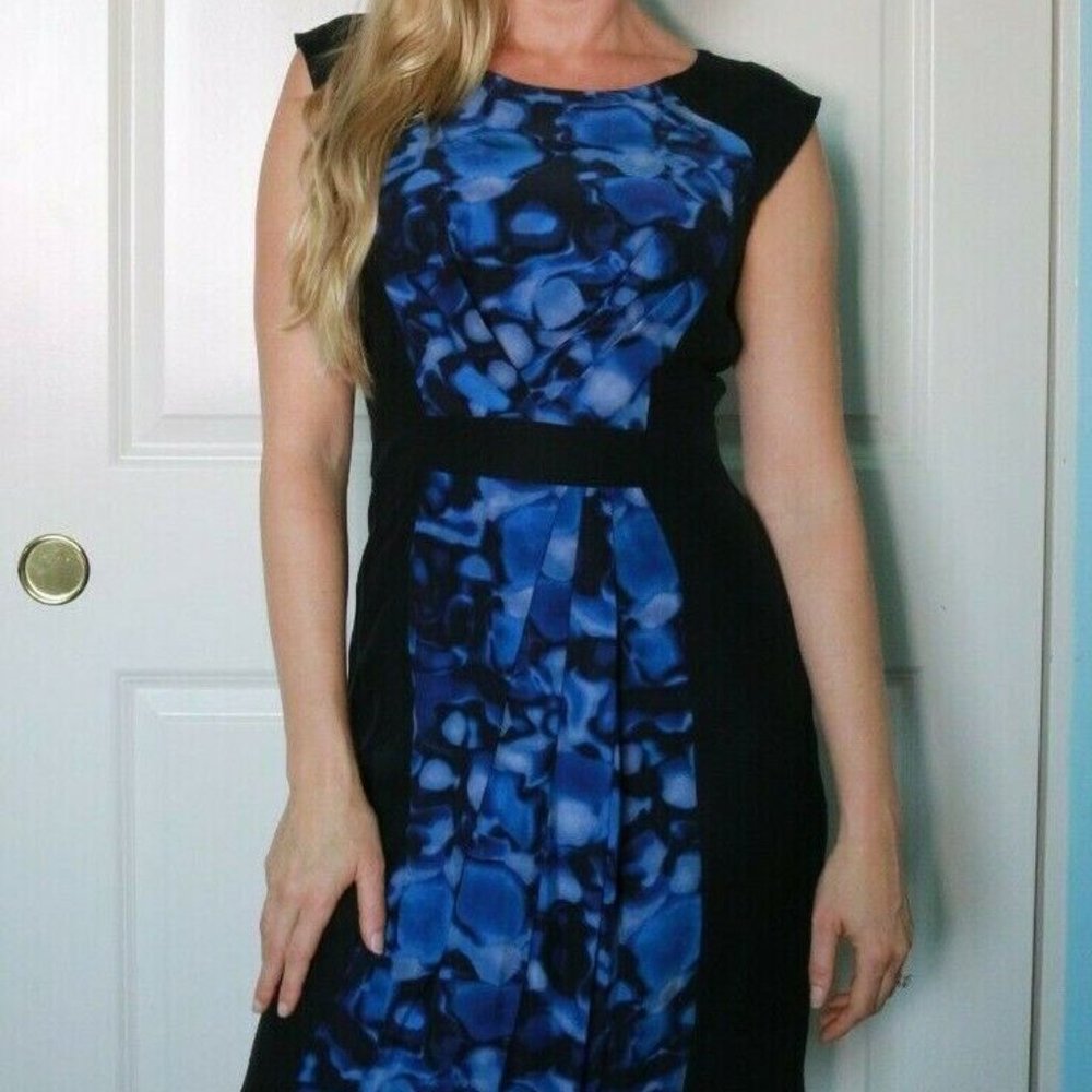 Nwt Cynthia Steffe Black Blue Sheath Dress Work Party Size 2 .